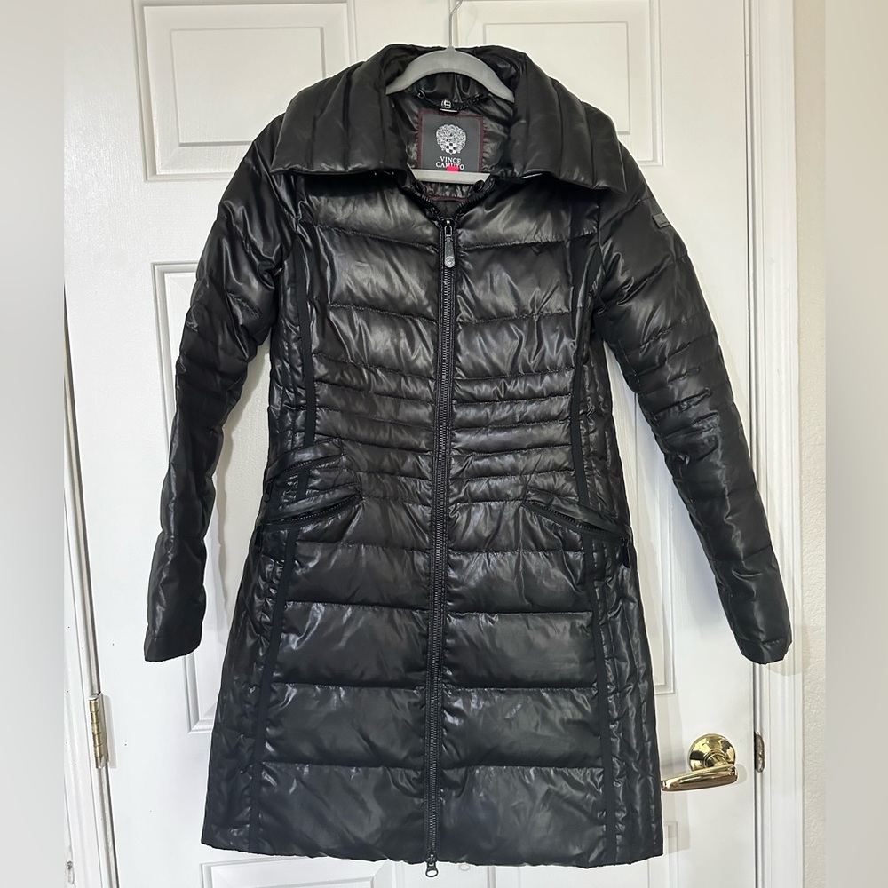 Vince Camuto Womens Black Long Sleeve Collared Full Zip Long Puffer Coat Size S